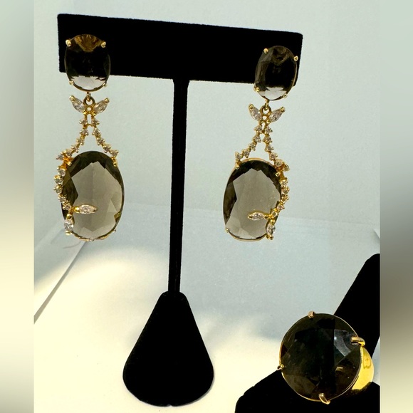 Set of earrings & ring - 18k gold plated & Citrine Stone. - Picture 2 of 4